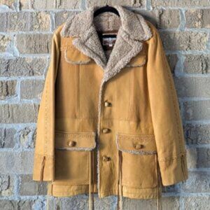VTG 70s Pioneer Wear Western Cowboy Leather Winter Jacket Shearling Lined
